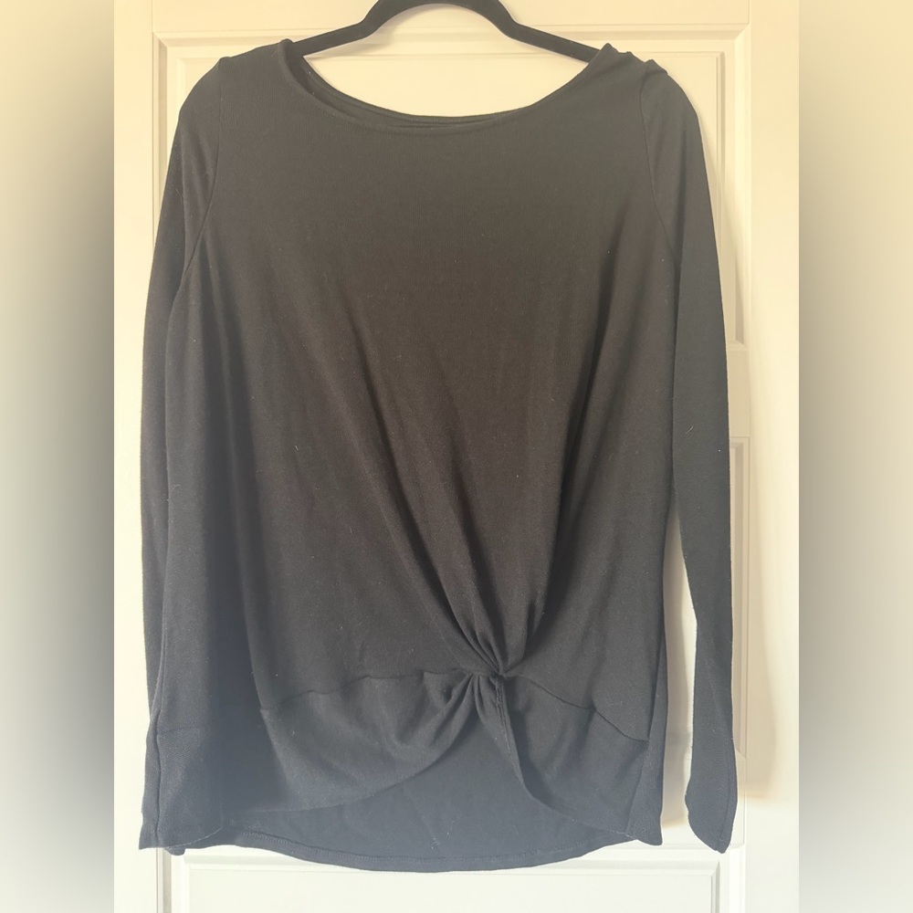 LOFT Black Long Sleeve Knotted Top